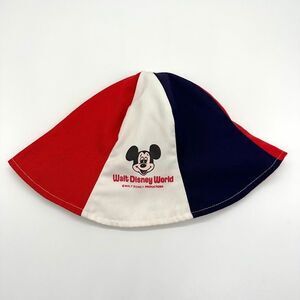 Vintage 70s Walt Disney World 6 Panel Bucket Hat Kids Youth Child Red White Blue